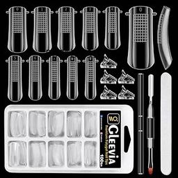 Gleevia Dual Nail Forms Set Clear for Poly Gel Nail 100PCS Nail Extension Tips Molds Full Cover 10 Sizes with Dual-end Poly Nail Gel Brush 7 5pcs Nail Clip Manicure Tools for Nail Salon Home DIY-image-21