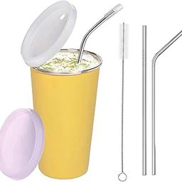 KIDINGTON Stainless Steel Sipper for Kids with Straw Glass for Kids Milk Tumbler with Straw and Lid Sippy Cup with Gum Protection for Kids (300 ml, 1-4 Years) (STR GLS 111 Yellow)-27