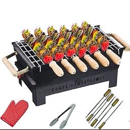 Barbeque Grill Charcoal Barbeque Grill 2461 Tandoor with 6 Skewers with Wooden Handle, Black,Charcoal Grill-image-3