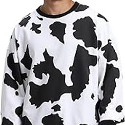 Cotton Poly Fleece Oversized Baggy Fit Black All Over Cow Print Sweatshirt for Men-image-100