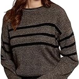Women Striped Pattern Round Neck Trumpet Sleeves Straight Hem Regular Sweater-image-56