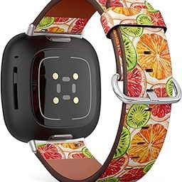 CJBROES Replacement Leather Watch Band, Compatible with Fitbit Versa 3 and Fitbit Sense of Wristband Bracelet Accessory - Watercolor-Fresh-Orange-69
