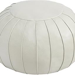 Handmade Suede Pouf Footstool Ottoman Faux Leather Poufs 23" x 14" -Round Floor Cushion Footstool for Living Room, Bedroom and Under Desk, Unstuffed, Beige-image-31
