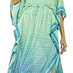 Womens Light Green Chinon Geometric Print Kaftan with Inner Slip-picture-1