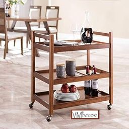 VM DECOR 3-Tier Solid Wood Rolling Bar Cart, Wine Serving Trolley (3 Tier, Brown Finish)-picture-17