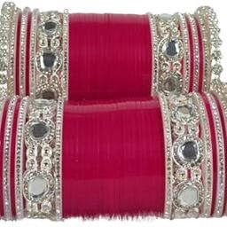 QUEENS LOFT Silver Kundan Chooda Set for Brides, Women & Girls| Traditional Wedding Bangles | Ethnic Punjabi Chooda for Marriage | Designer Wedding Chooda Set-image-74