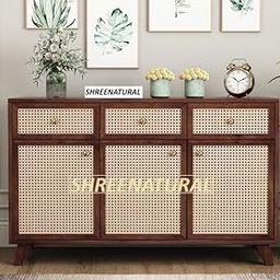 SHREE NATURAL® Solid Sheesham Wood Cane Sideboard with 3 Drawers and 3 Ratan Cane Door for Home | Cane Chest of Drawers | Wooden Cane Kitchen Cabinet for Home (Walnuts)-29