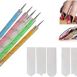 TREXEE Nail Art Combo(18 Piece Set) 5 Piece Nail Art Pen Set, 11 Piece Stripping Roll Tape and 2 French Manicure Nail Art Tip Sticker Nail Dotting Tool-image-52