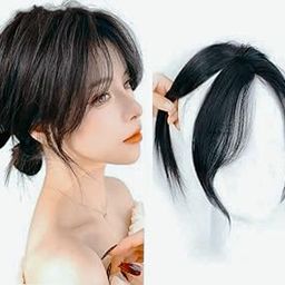 Miss Lirenn® 2 x 2 Inches Silk Base 2 Clip Hair Topper with False Side Bangs for Covering Grey,White or Thinning Hair Clip-in Extensions Invisible Hairpieces Hair Topper (Black)-image-98