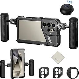 NEEWER PA042 S24 Ultra Phone Cage Video Rig Stabilizer with PA045S Quick Release Side Handle, PA045E Bluetooth Shutter Handle, 67mm Filter Adapter, 17mm Lens Backplate, T Mount Lens Adapter, Wipe-image-4