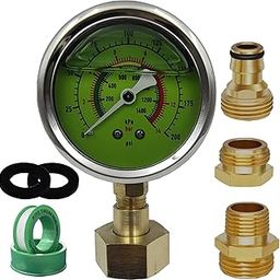 Water Pressure Gauge Kit, 0-200 PSI Water Pressure Test Gauge, 2.5" Dial Size, 3/4" GHT Female Thread Water Pressure Gauge with 3 Adapters, Oil Pressure Gauge for Home, Industrial, Garden, House Tube-image-66