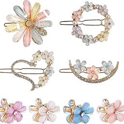 ANNACREATIONS Korean Style Gold Metal Pearl Geometric Stone Lock Hair Pins Hair Clip Hair Accessories Jewellery for Women And Girls (Pack of 8 Pcs)-image-16