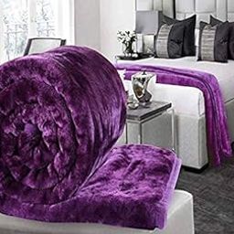 MIRAVU Purple Double Bed Blanket King Size Heavy Winter Mink Soft AC Room Fleece All Weather Warm kambal Panipat Made in India(85x100) (Purple, Double)-image-15