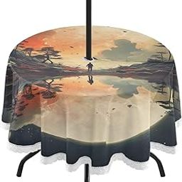 Wajiw 60 Inch Indoor Outdoor Round Tablecloth with Umbrella Hole and Zipper Waterproof Patio Table Cover for Camping Dining Room Party Outdoor Picnic,Fairy Tale-image-71