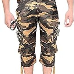 Men's 6 Pocket Cotton Army 3/4th Shorts (Brown Camouflage)-image-59