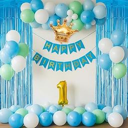 KIDZILO Birthday Decoration Kit – 41 Pcs Set for Boys | Golden Number Foil Balloon, Balloons, Banner & Curtains for Special Celebrations (1st Birthday Set 01)-image-83