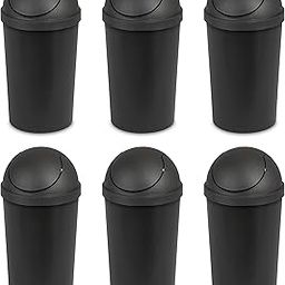 Sterilite 10839006 3 Gallon/11.4 Liter Round SwingTop Wastebasket, Black, 6-Pack-11