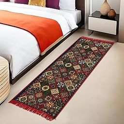 Kuber Industries 2x6 Feet Shaneel Bed Side Runner For Kitchen | Easy To Clean & Multipurpose Runner For Home, Bedroom & Living Room | Rangoli Print - Red-37
