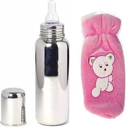SOLIDA Baby Stainless Steel Water Milk Feeding Bottle for Kids/New-Born 304 Grade BPA - 240 ml (Silver) with Pink Cover-1-1
