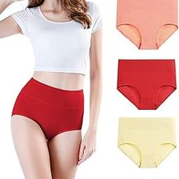 Women Cotton High Waist Full Coverage Tummy Tucker Control Strips Panty Girls Brief Hipster Panties for Women - (Pack of 3) - Red Orange Yellow-picture-9