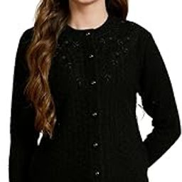 Floral Embroidered Pure Wool Cardigan, Round Neck, Button Closure-image-19
