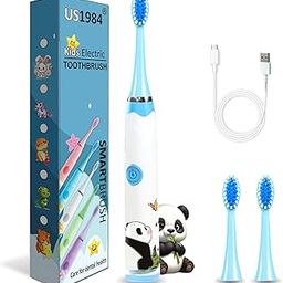 US1984 Sonic Electric Toothbrush for Kids with 4 Modes, 3 Brush Heads & Type-C Rechargeable, Ultra Soft Nylon Bristles, IPX7 Waterproof, Electric Power Tooth brush (White)-19