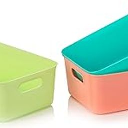 XMART INDIA Plastic Basket with Handle Multipurpose storage organiser storage box and Clothes, Toys, Stationery, Cosmetics,kitchen & Bathroom organizer storage box(26x16.5x9 cm,3 Pcs)-13