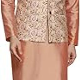 Men's Ethnic Wear Regular Fit Cotton Blend Printed Pink-White Kurta Churidar and Jacket Set-image-3