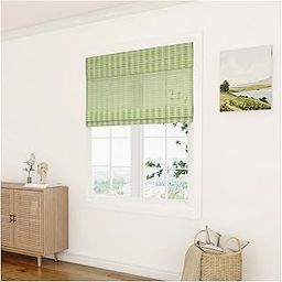 Natural Blackout Waterproof Bamboo Roman Window Shades Heavy Weight| Light Filtering| Manual Pull| for Home and Office(5 x 10 inches, Green)-picture-10