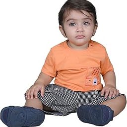 Kidzo Typographic Printed Solid T-Shirt for Baby Girls | Light Orange | 9-12 Months | KIDS13678-image-44
