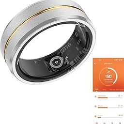 Fitness Tracker Smart Ring, Step Counter for Walking, Heart Rate Blood Oxygen Calorie Sleep Tracker Health Ring, IP68 Waterproof Design, Stainless Steel, 5-7 Days Battery Life, Silver + Middle Gold-12