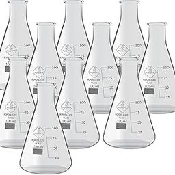 PUSHPA Borosilicate Glass Erlenmeyer Flask 100 ml (Pack of 10) Narrow Mouth Glass Conical Flasks for Laboratory with Printed Graduation-image-47