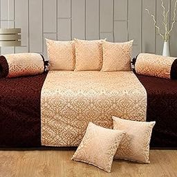 Homesajja Premium Velvet Diwan Set (1 Sheet, 2Pcs Bolster Cover with Dori & 5Pcs Cushion Covers-Set of 8 Pieces, Color - (Maroon & Black) Self Coffee-image-32