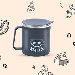 Attro Happy Mug Comes with Double Wall Inner Stainless Still & Lid Stylish Cup Ideal for Hot Coffee, Tea - Grey - Plastic, 300 Ml-16