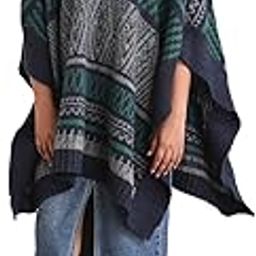 Women Gabriella Jacquard Poncho (Green/Grey_Free Size)-image-12