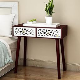 DDS Dream Decor Shoppee Bed Side Engineered Wood Table with 2-Drawer Jaali Design Nightstand, Accent Or End Table with Storage with Carving Design (Brown White)-10