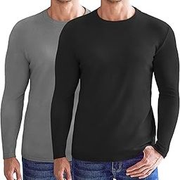 Mens Long Sleeve Shirts Crew Neck Fleece Thermal Undershirts Midweight Sweatshirts Soft Base Layer Pullover Tee Tops-image-51