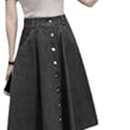 Washed Black Buttoned A-Line Midi Denim Woman Skirt 12800-56