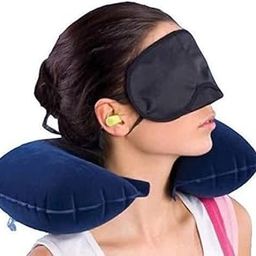 Attachh InflatableTravel Kit Inflatable Neck Air Cushion Pillow with Eye Mask and Ear Plugs for Flight Journey-image-90