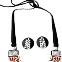 Handmade Black Terracotta Necklace Set for Women | Hansli Shape with Alpona Art | Adjustable Eco-Friendly Tribal Jewelry-image-33
