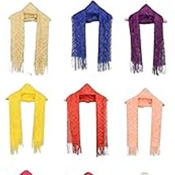 Geometric with Fringe Edges Net Embroidery Dupatta for Women Girls Dupatta Chunni (Length: 2.20 Meter, Set of 4, Multicolor)-image-5