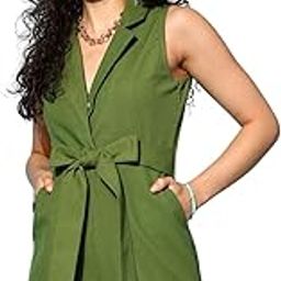 Women Solid Lapel Collar Neck Sleeveless Waist Tie-Up Cotton Mini Jumpsuit-image-67
