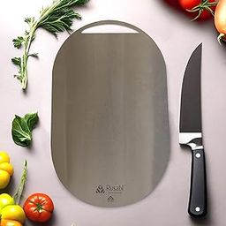 Rusabl Stainless Steel Chopping Board for Kitchen (Oval), Food Grade, BIS Certified, Anti-Rust, Non-Slip & Unbreakable Cutting Board for Slicing Fruits, Vegetables, Cutting & Kneading Dough-13