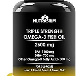 Nutrasium | Triple Strenght Omega-3 Fish Oil 2600 mg Per Serving | For Supports Heart, Brain, Eye, Joints, Skin, and Bone Health| 30 softgel Capsules. (30)-19