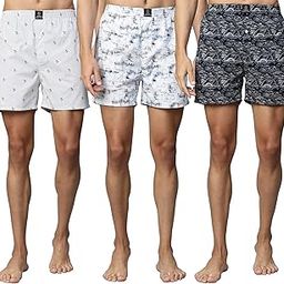 Men's Printed Cotton Boxers - Comfortable Mid-Rise Fit - Multicolor Pack of 3-image-2