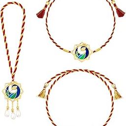 925 Silver Golden Morbandhan Bhaiya Bhabhi Rakhi Combo (Set of 3)| Raksha Bandhan Rakhi for Couple | Gift for Couple | With Certificate of Authenticity and 925 Stamp-image-15