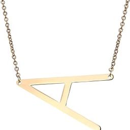 Unisex Adult Judy Jewelry Stainless Steel Gold Initial Alphabet 26 Letters Script Name Pendant Chain Necklace From A-Z (A)-image-72