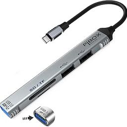 USB C Hub multiport, PiBOX India USB C to USB Adapter Multiport, USB C and USB 3.0 to USB A SD TF 5 Port Hub, USB-C to USB Hub 3.0, SD TF Micro SD, for MacBook Pro, USB Splitter Aluminum, Color Gray-3