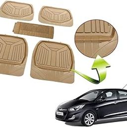 Kozdiko Heavy Duty Beige Color 3G Beige Rubber Mats Set of 5 Pcs for Hyundai Verna Old-22