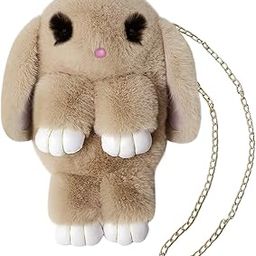 Kids Rabbit Faux Fur Backpack Bunny Hare Shoulder Bags Plush Doll Crossbody Handbag Knapsack Women Girls Travel Satchel-image-88